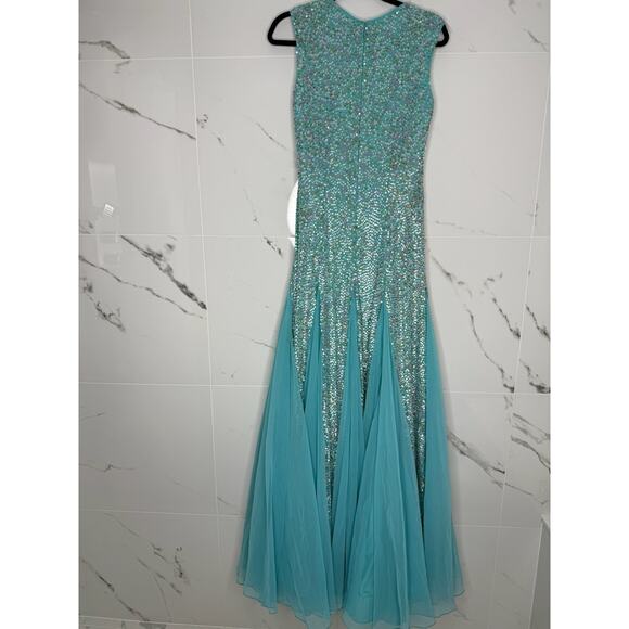 Turquoise Sequin Mermaid Evening Gown Sleeveless Prom Pageant Dress Size 4 - Picture 2 of 7